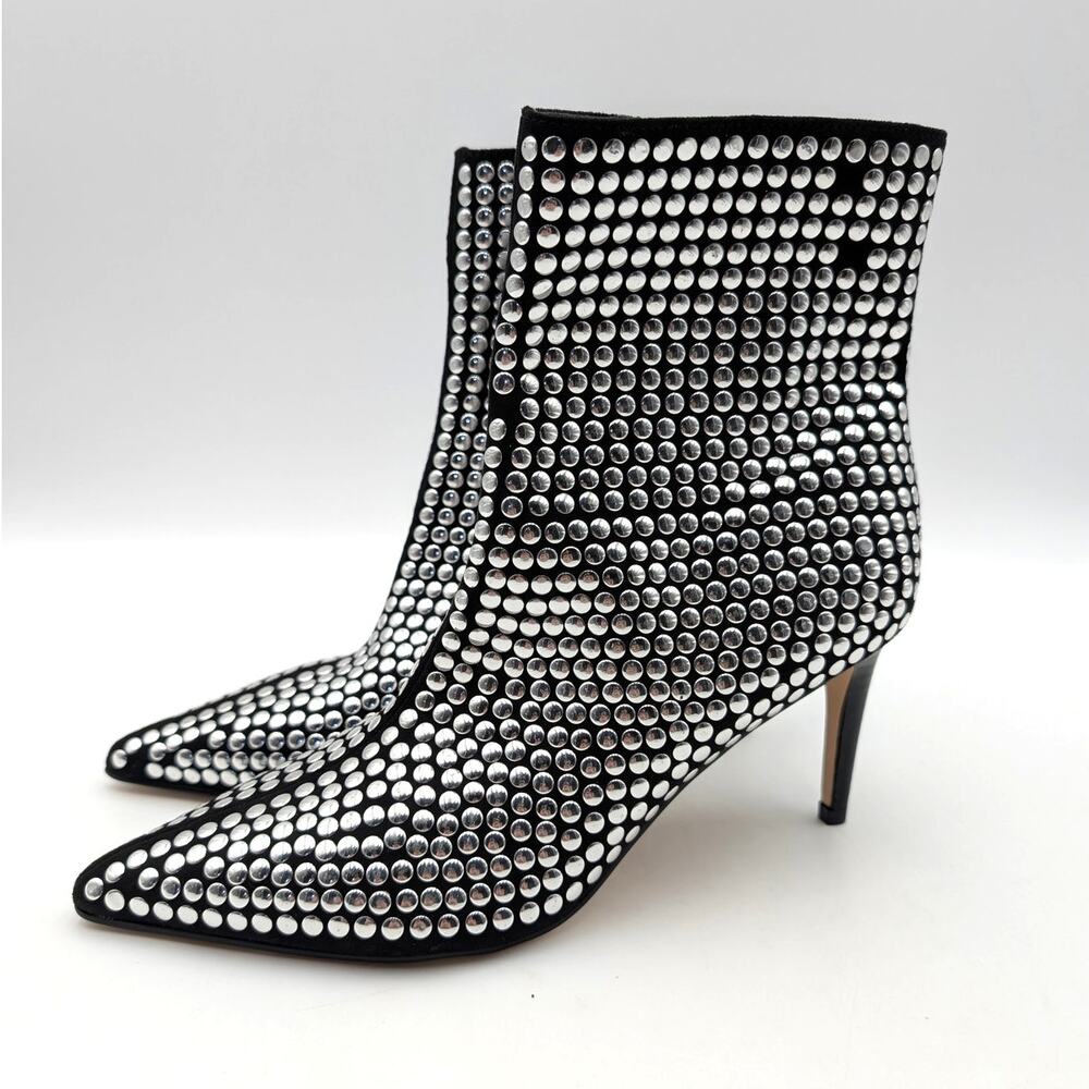Nine West Kepord Studded Pointed Toe Ankle Boots Women's Black Size US8.5M EU39